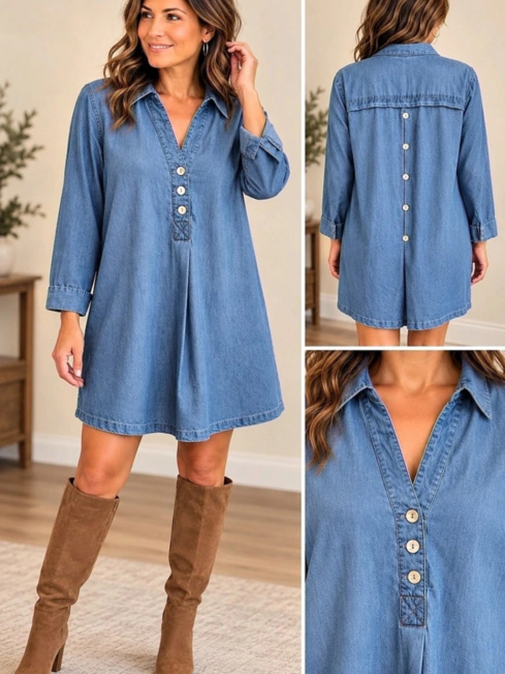 NWT Zac & Rachel XL Blue Lyocell Chambray Tunic Dress Boho Casual